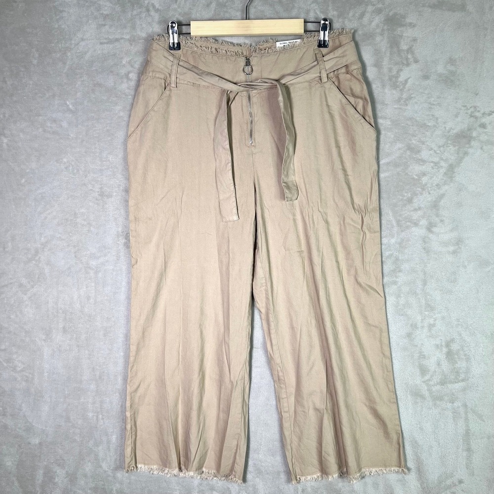 INC Belted Culottes 8 Linen Blend Wide-Leg Cropped‎ High-Rise Pants Frayed-Hem